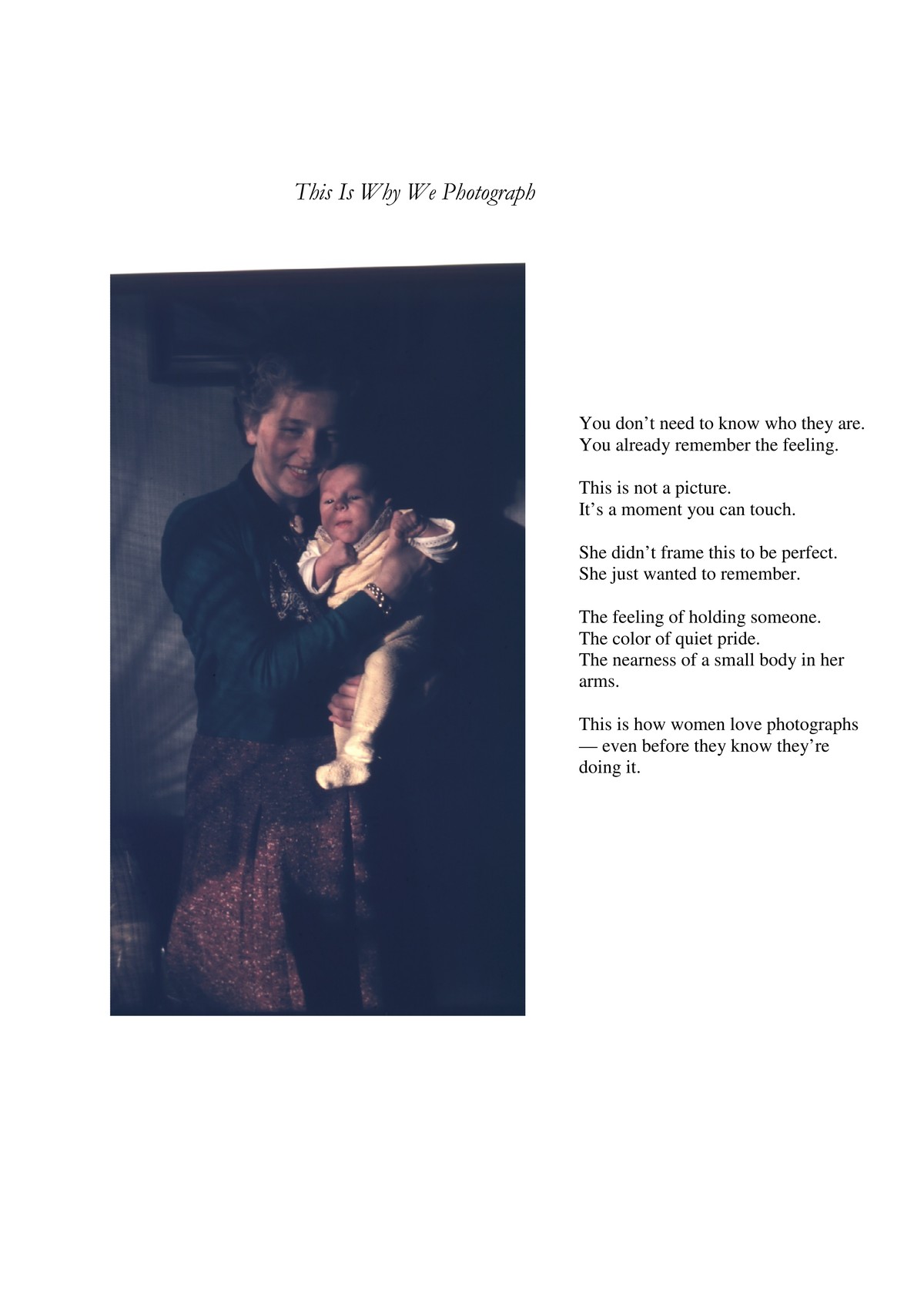 Mother holding child — opening page from The New Seeing